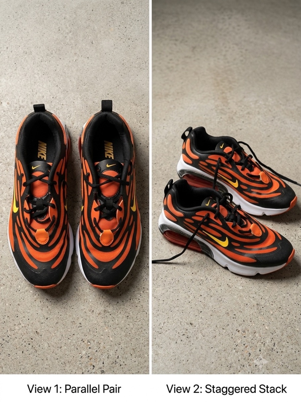 Nike Orange and Black Sneakers with Yellow Swoosh